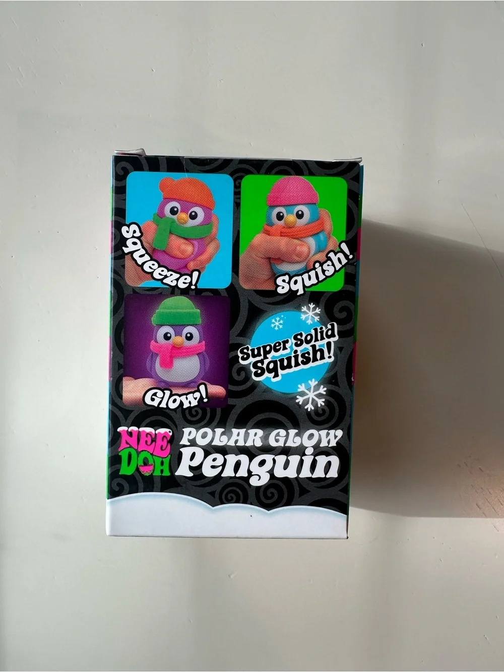 NeeDoh Polar Glow Penguin Glow in the Dark Squishy- Blue with Pink hat🐧✨